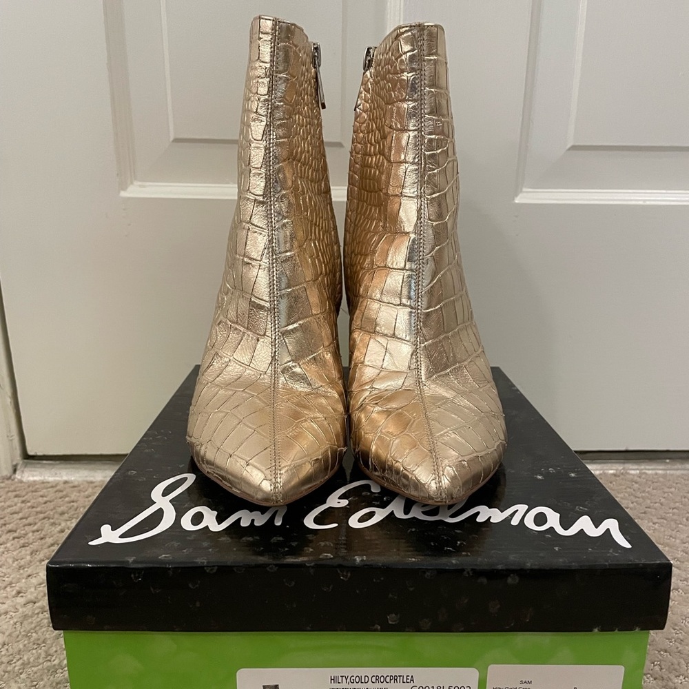 sam edelman hilty gold alligator print booties BOX INCLUDED